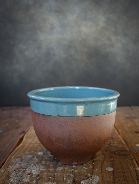 伝市鉢 コウロ型  "Turquoise Rim"